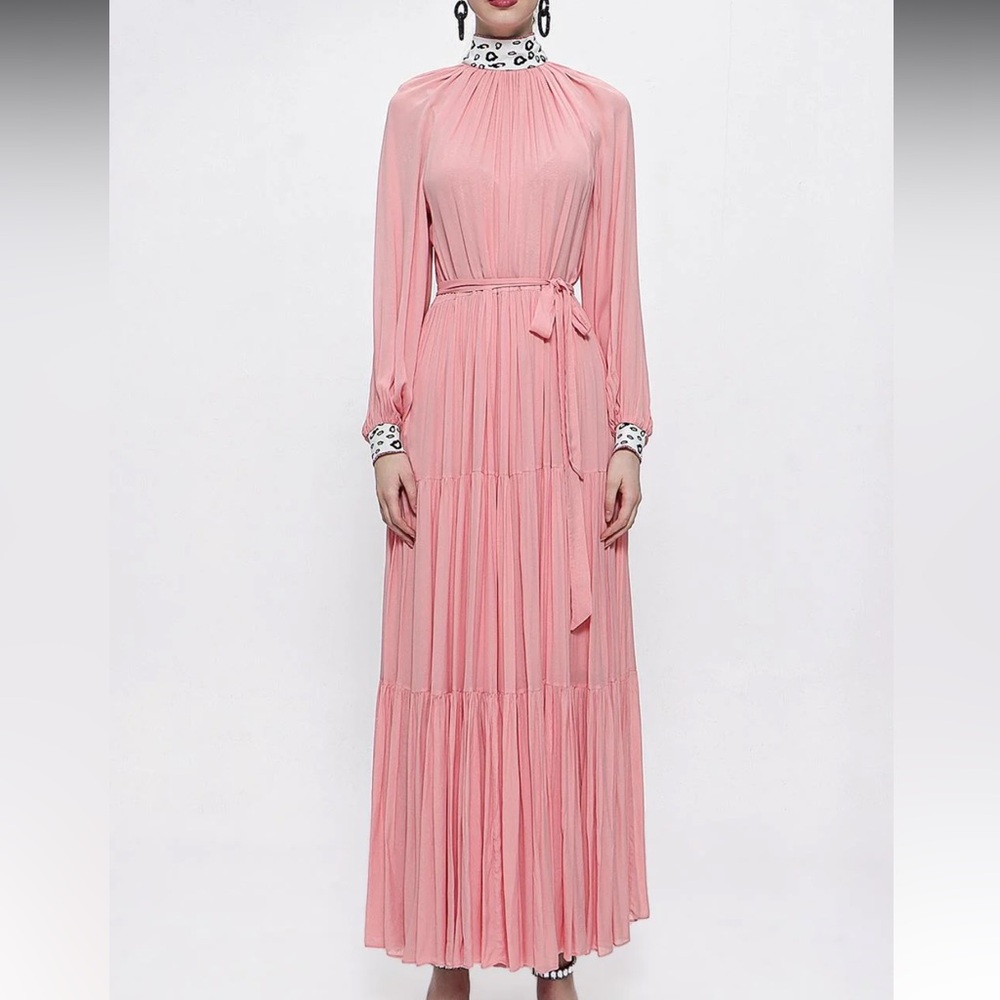 Societá Italia Pink Pleated Maxi Dress